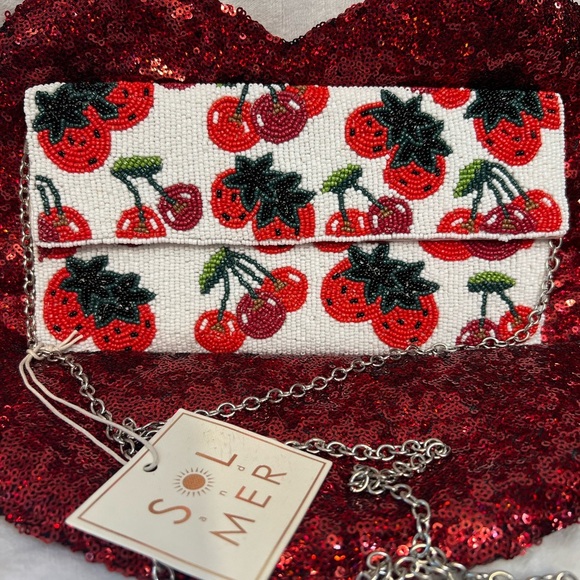 🍓🍒VIRAL SOL and MER Beaded Flap Cherry & Strawberry Clutch & Coin Pouch🍓🍒NWT - Picture 14 of 17